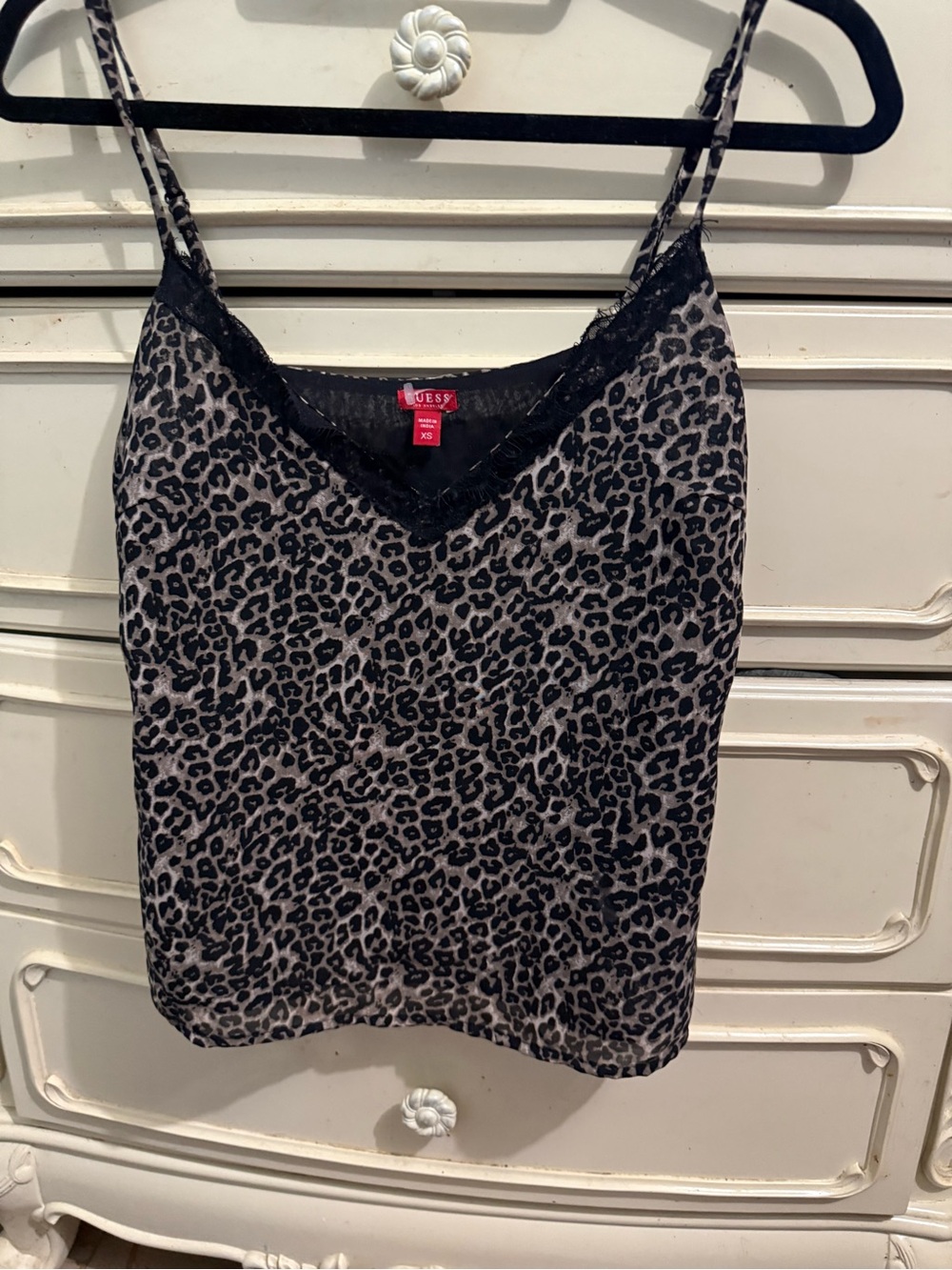 GUESS Leopard-Print Lace-Trim Cami in Black and Gray